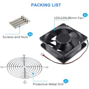 GDSTIME Dual Ball Bearings 1238 Cooling Fan, 120mm x 38mm 24V DC 125CFM Brushless Cooler Fan