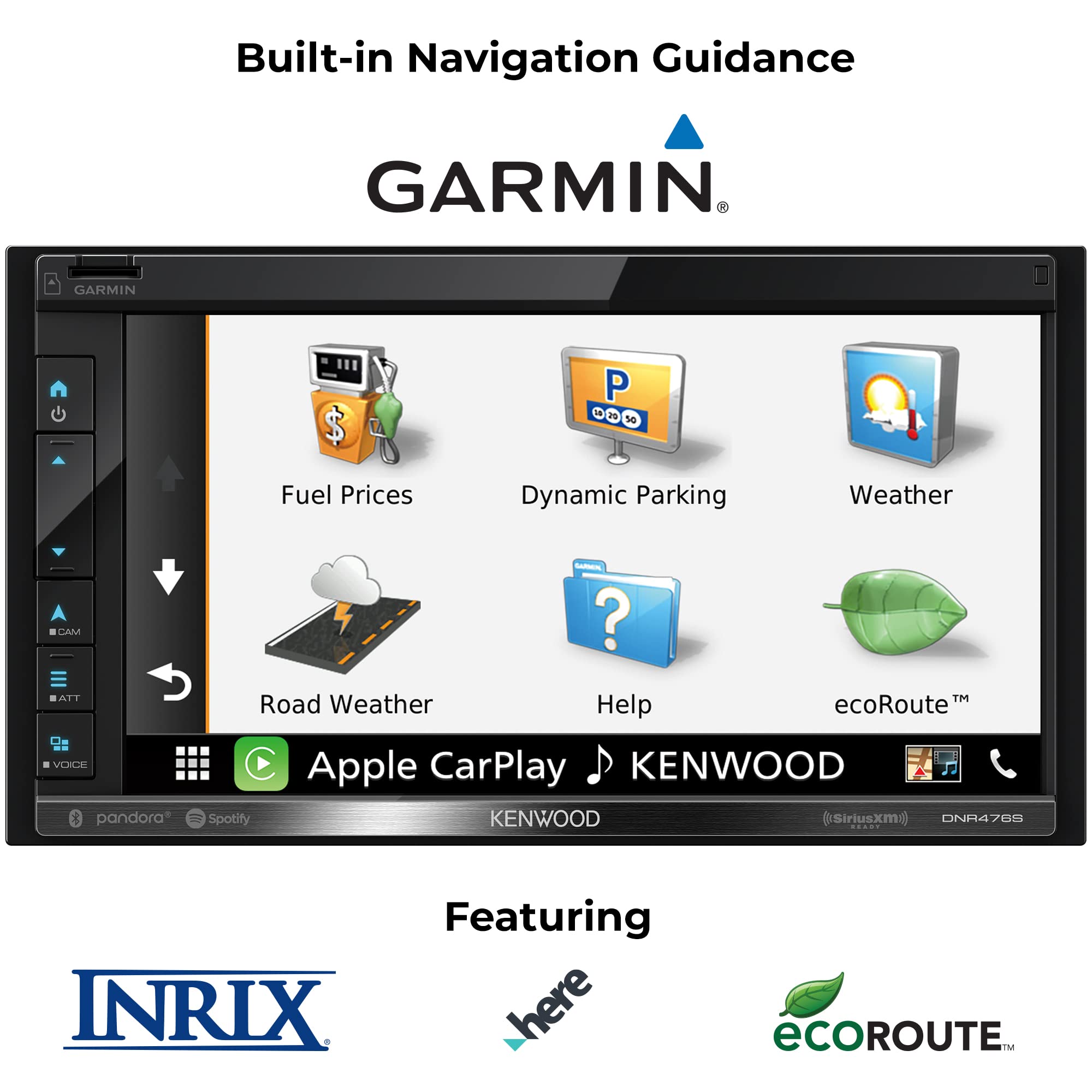 KENWOOD DNR476S 6.8" Car Stereo, Garmin Navigation Built in, Inrix Traffic Service, CarPlay and Android Auto, Bluetooth, (Does Not Play DVD's)