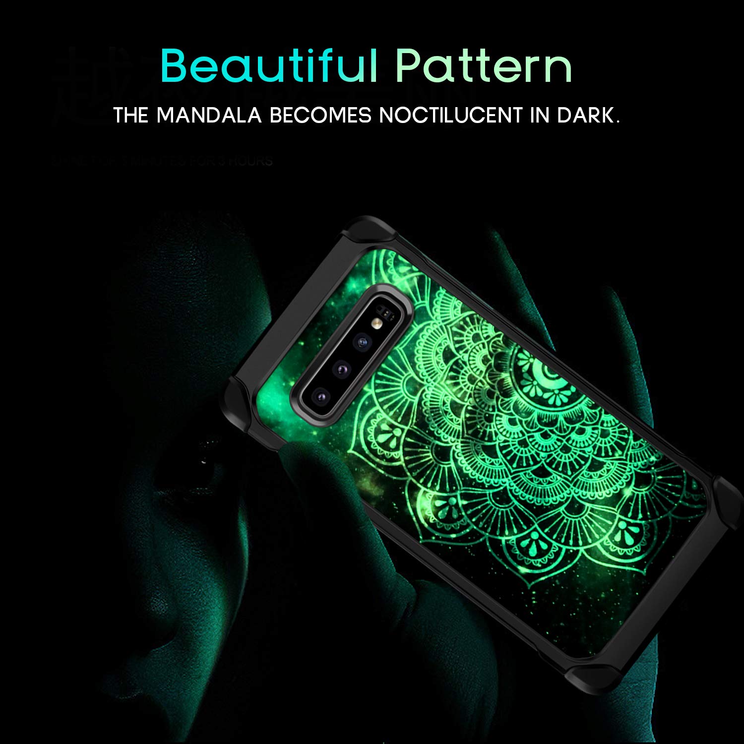 BENTOBEN Galaxy S10 Plus Case,Slim Fit Glow in The Dark Shockproof 2 in 1 Hard PC Soft Bumper Dual Layer Hybrid Protective Cover for Samsung Galaxy S10 Plus 6.4" Case, Mandala in Galaxy