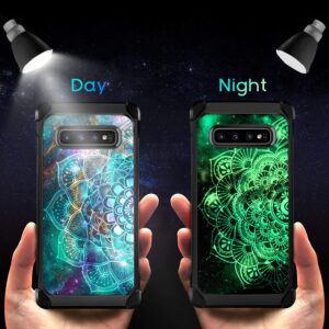 BENTOBEN Galaxy S10 Plus Case,Slim Fit Glow in The Dark Shockproof 2 in 1 Hard PC Soft Bumper Dual Layer Hybrid Protective Cover for Samsung Galaxy S10 Plus 6.4" Case, Mandala in Galaxy