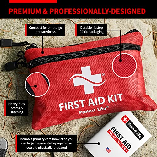 Protect Life First Aid Kit for Home/Business | HSA/FSA Eligible Emergency Kit | Hiking First aid kit Camping | Travel First Aid Kit for Car|Small First Aid Kit Travel/Survival Medical kit - 100 Pieces