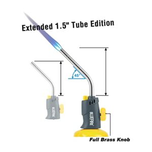 BLUEFIRE MRS-7014A Trigger Start Gas Welding Propane Torch Head Specially for MAPP Fuel,Extend 1.5" Burning Tube Nozzle Piezo Self Ignition Handhold Cylinder Soldering Brazing Triple-Point Flame