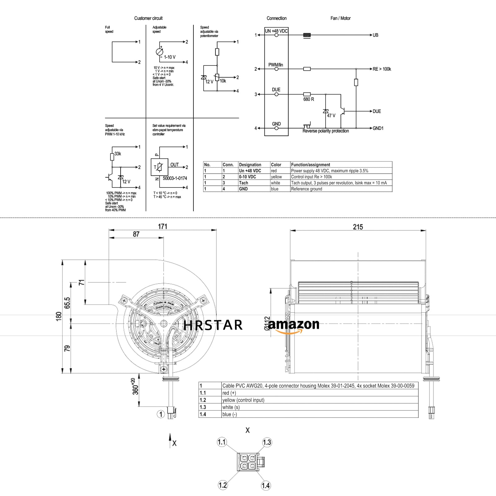 HRSTAR for ebmpapst D1G133-AB39-22/D1G133-AB39-52 Forward Leaning Centrifugal Fan 48V 105W for VACON Inverter Fans