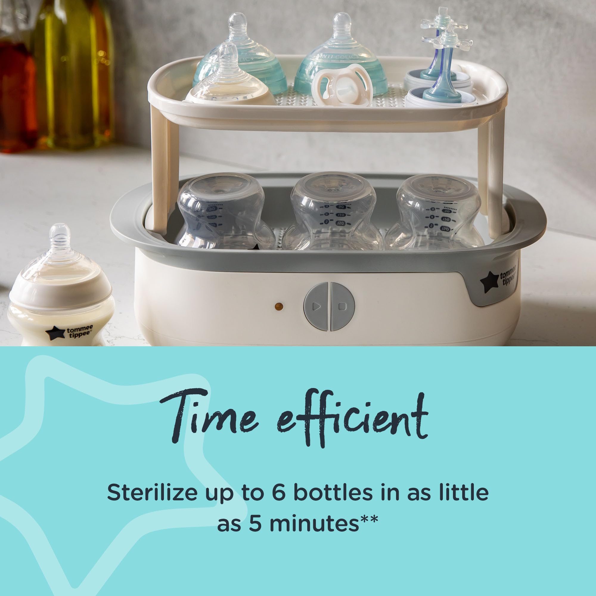 Tommee Tippee Supersteam Electric Steam Sterilizer for Baby Bottles, Kills Viruses and 99.9% of Bacteria, 5-Minute Sterilization Cycle, White