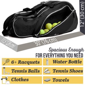 Athletico 6 Racquet Tennis Bag | Padded to Protect Rackets & Lightweight | Professional or Beginner Tennis Players | Unisex Design for Men, Women, Youth and Adults (Black)