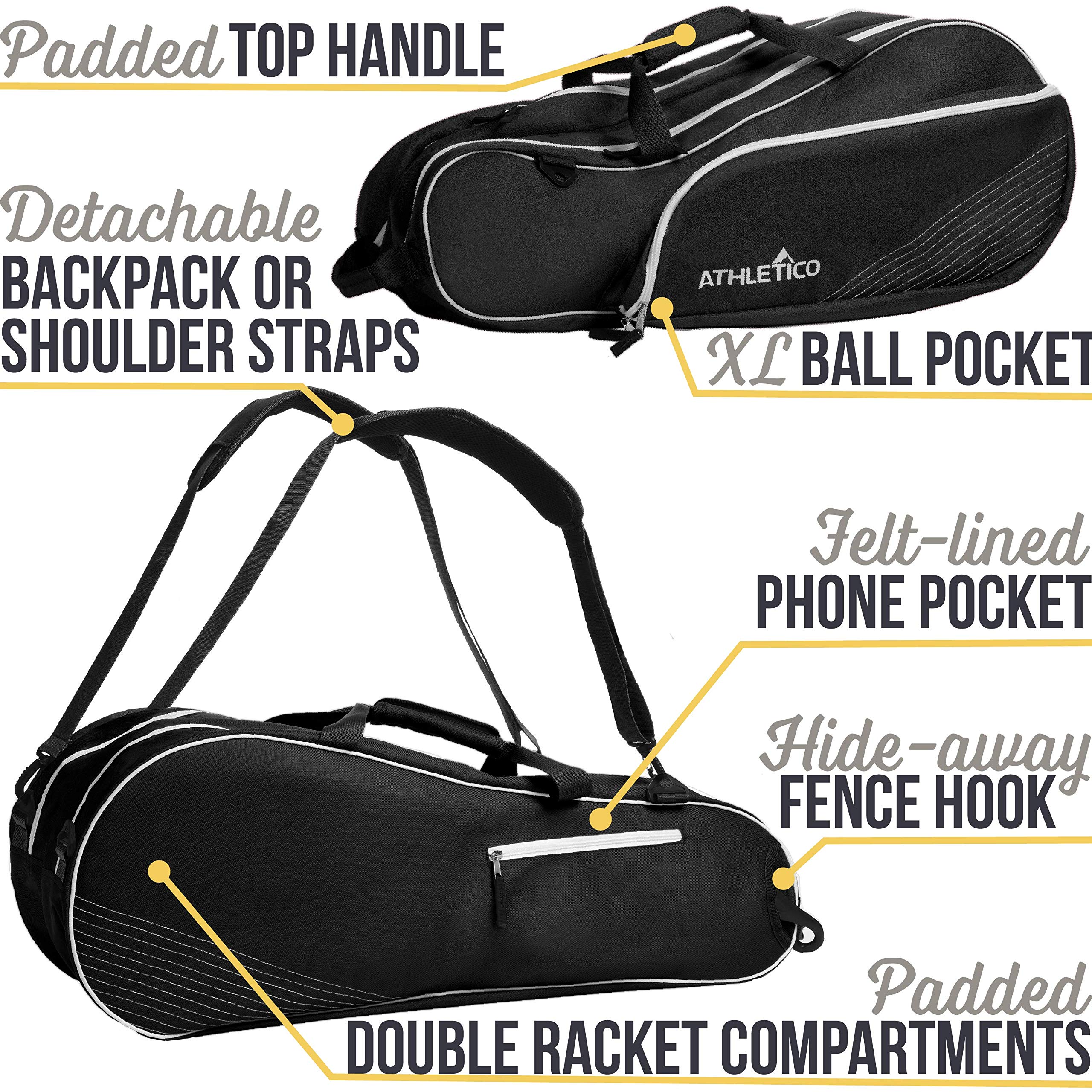 Athletico 6 Racquet Tennis Bag | Padded to Protect Rackets & Lightweight | Professional or Beginner Tennis Players | Unisex Design for Men, Women, Youth and Adults (Black)