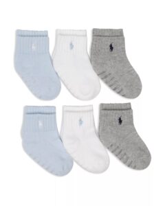 polo baby socks for boys and girls with polo player (6 pairs) assorted, 0-6 months (baby)