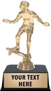 crown awards skateboarding trophies with custom engraving, 6" personalized skateboard rider trophy on black base 1 pack