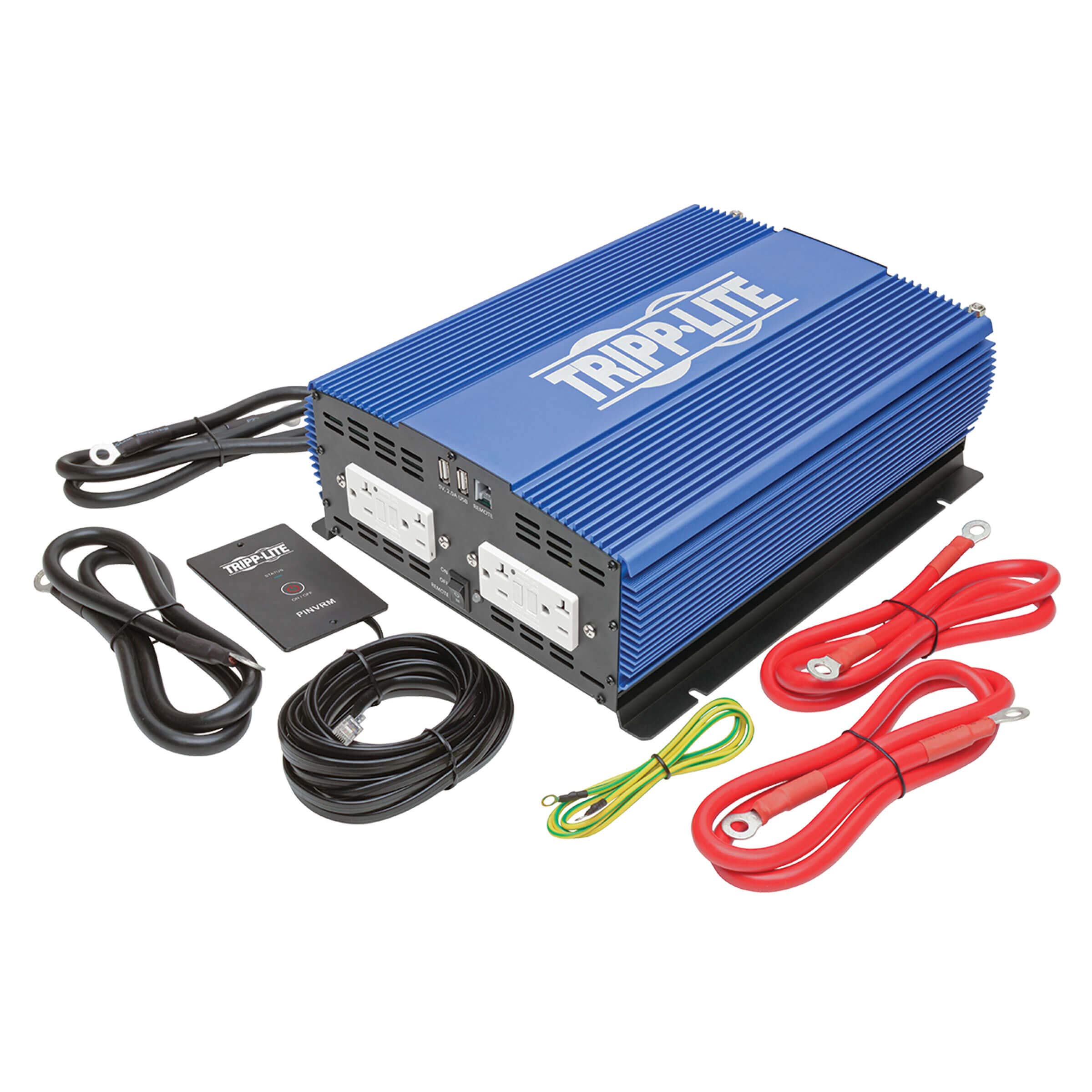 Tripp Lite 2000W Power Inverter, Heavy-Duty Power Inverter with 4 AC 2 USB Outlets, 2.0A Battery Cables (PINV2000HS)