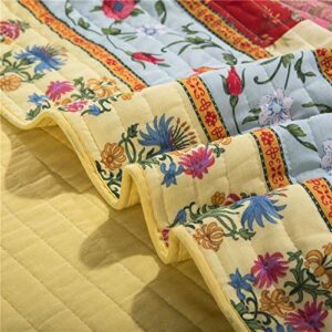 Quilt Set Queen Size Cotton Bedspread Coverlet Floral Plaid Patchwork Bedding Home Lightweight Floral Quilts Reversible Bedspread Cotton Quilt Collection Bedding Colorful Floral Quilt with Shams