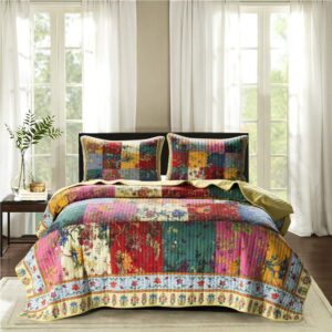 quilt set queen size cotton bedspread coverlet floral plaid patchwork bedding home lightweight floral quilts reversible bedspread cotton quilt collection bedding colorful floral quilt with shams