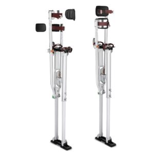 yescom 50" - 64" drywall stilts with leg protective pads 2 calf braces adjustable aluminum tool for painting taping silver