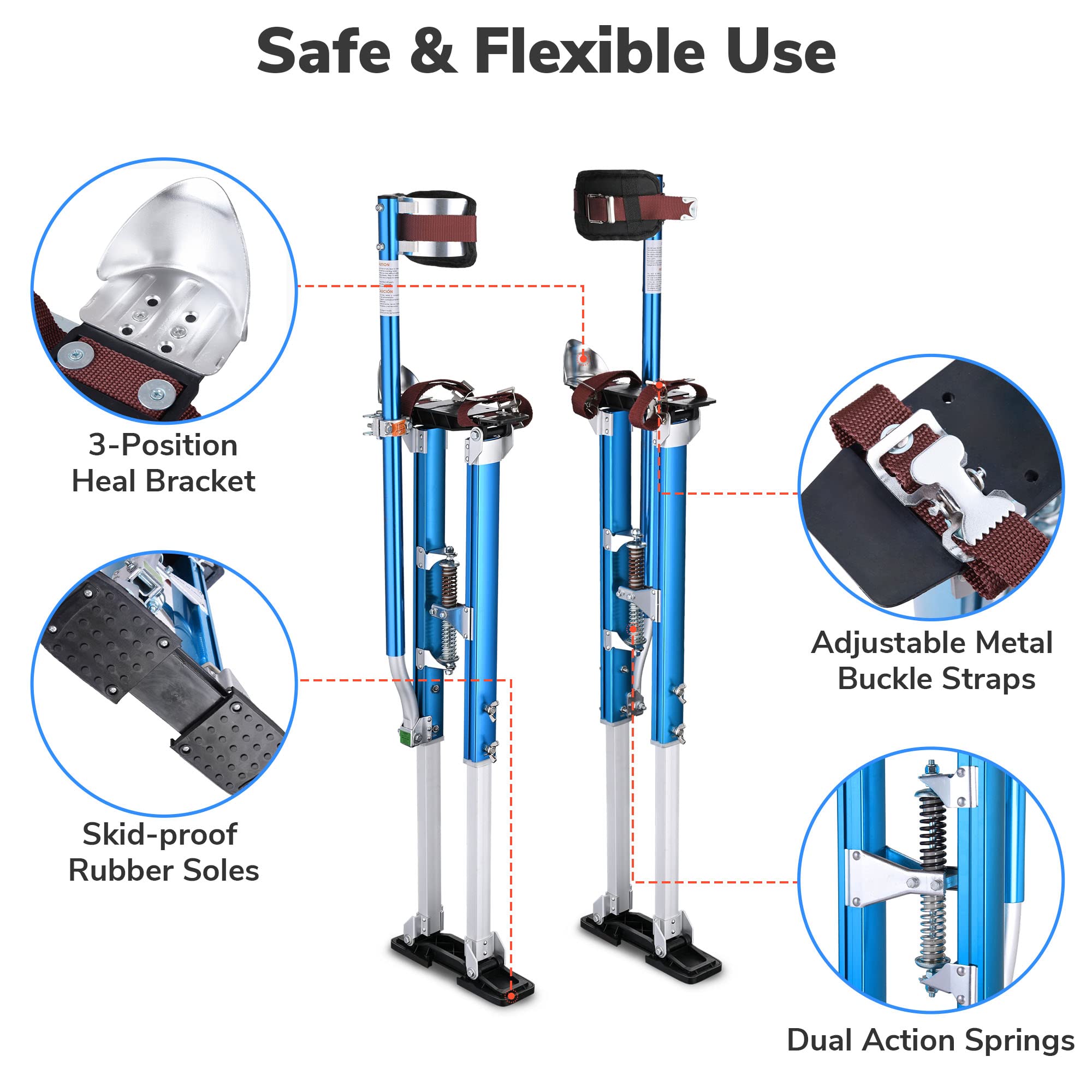 Yescom Drywall Stilts 36" - 50" Adjustable Aluminum Tool Stilt with Knee Pad Protection for Painting Painter Taping Blue