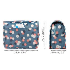 Narwey Hanging Toiletry Bag for Women Travel Makeup Bag Organizer Toiletries Bag for Travel Size Cosmetics Essentials Accessories (Blue Flower)