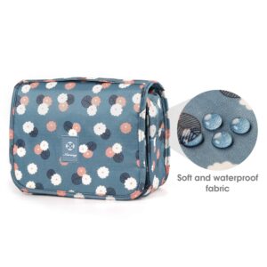 Narwey Hanging Toiletry Bag for Women Travel Makeup Bag Organizer Toiletries Bag for Travel Size Cosmetics Essentials Accessories (Blue Flower)