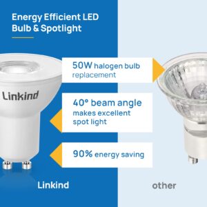 Linkind GU10 LED Bulbs, 10-Pack Dimmable MR16 GU10 LED Bulbs, 50W Equivalent, 530LM 5000k Daylight Track Light Bulbs, 40° Spot Light Track Light Recessed Light Spotlight, UL Listed