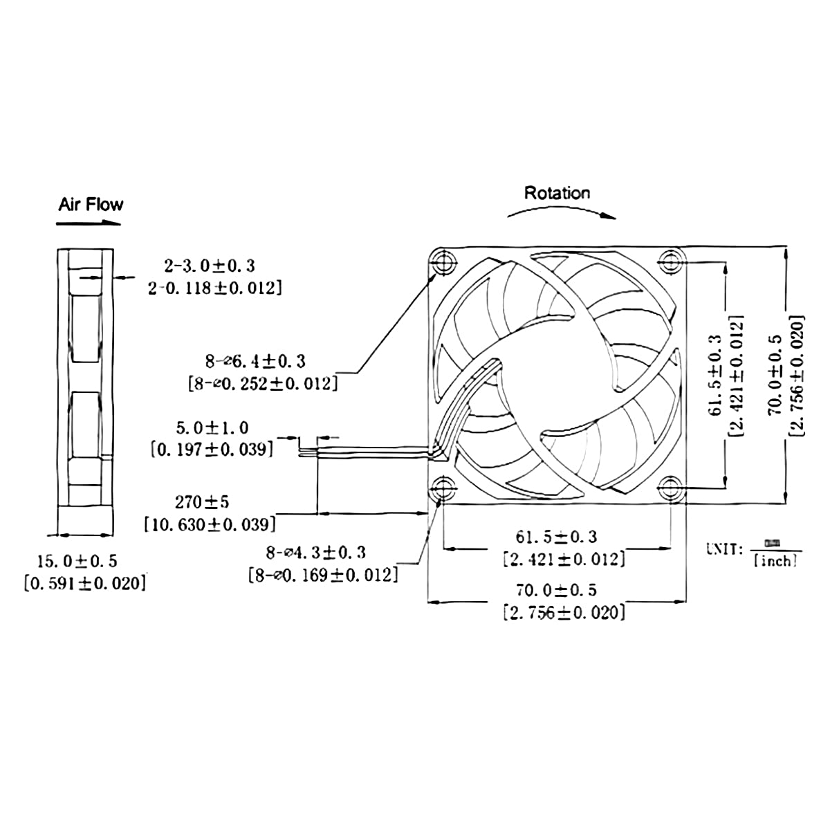 Wathai DC 12V Cooler Case Fan 70mm x 70mm x 15mm 2Pin Brushless Cooling Fan High Performance 2Pack