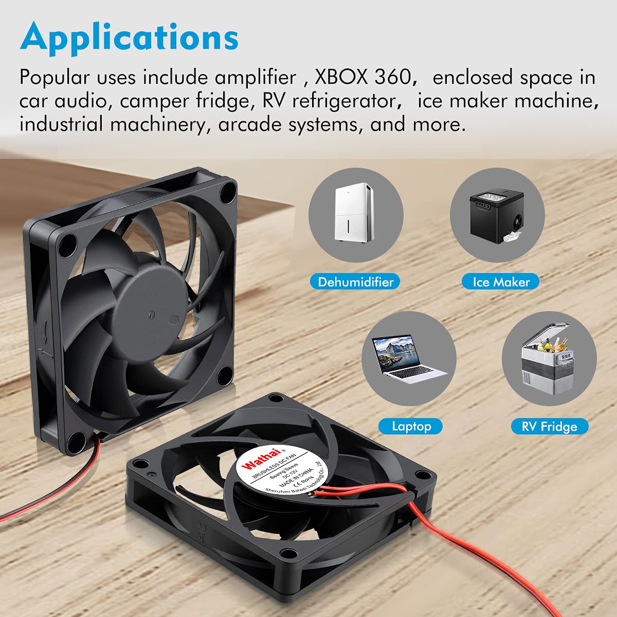 Wathai DC 12V Cooler Case Fan 70mm x 70mm x 15mm 2Pin Brushless Cooling Fan High Performance 2Pack