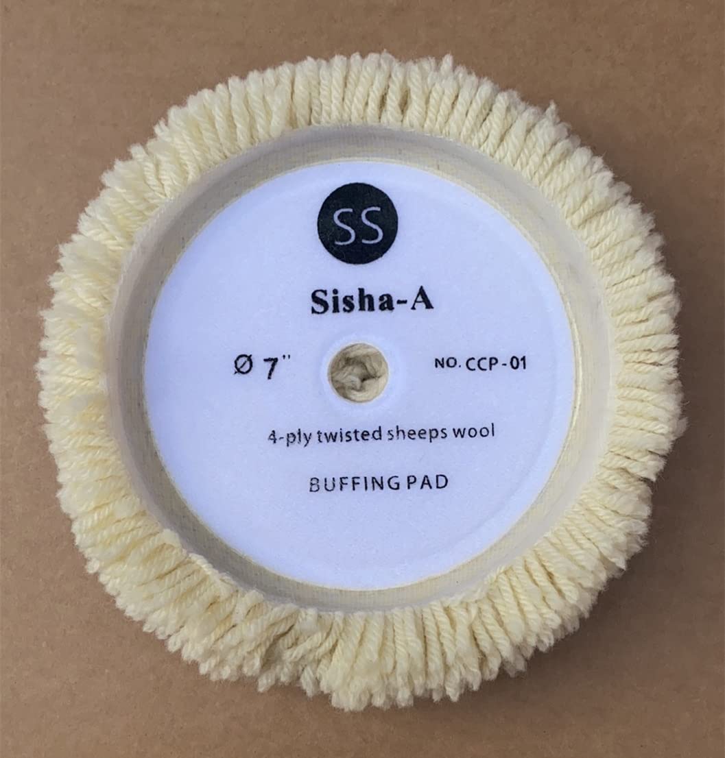 Sisha-A Wool Polishing Pads, 2 Pack 7" Buffing Pads with Hook and Loop Back for Compound, Cutting & Polishing, 100% Natural Wool, Thick and Aggressive