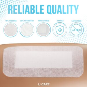 JJ CARE Adhesive Island Dressing [Pack of 50], 4” x 10” Sterile Island Wound Dressing, Breathable Bordered Gauze Dressing, Individually Wrapped Island Wound Bandages with Non-Stick Central Pad