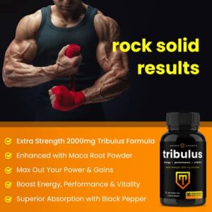 Tribulus Terrestris for Men | 2000mg Supplement Booster for Energy, Vitality, Stamina & Performance | Extra Strength Saponins | Maca & Black Pepper Extract for Enhanced Absorption | 90 Vegan Capsules