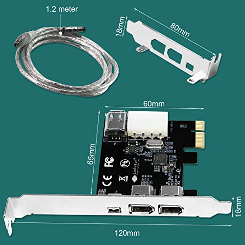 LinksTek 4-Ports 1394A PCIE FireWire 400 Expansion Card for Windows Desktop PCs, 3X 6Pin and 1X 4Pin 1394A 400Mbps Ports, with 4Pin-6Pin 1394A Cables and Low Profile Bracket (PCIE-1394A)