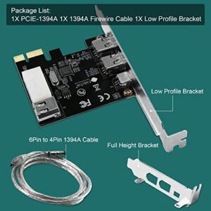 LinksTek 4-Ports 1394A PCIE FireWire 400 Expansion Card for Windows Desktop PCs, 3X 6Pin and 1X 4Pin 1394A 400Mbps Ports, with 4Pin-6Pin 1394A Cables and Low Profile Bracket (PCIE-1394A)