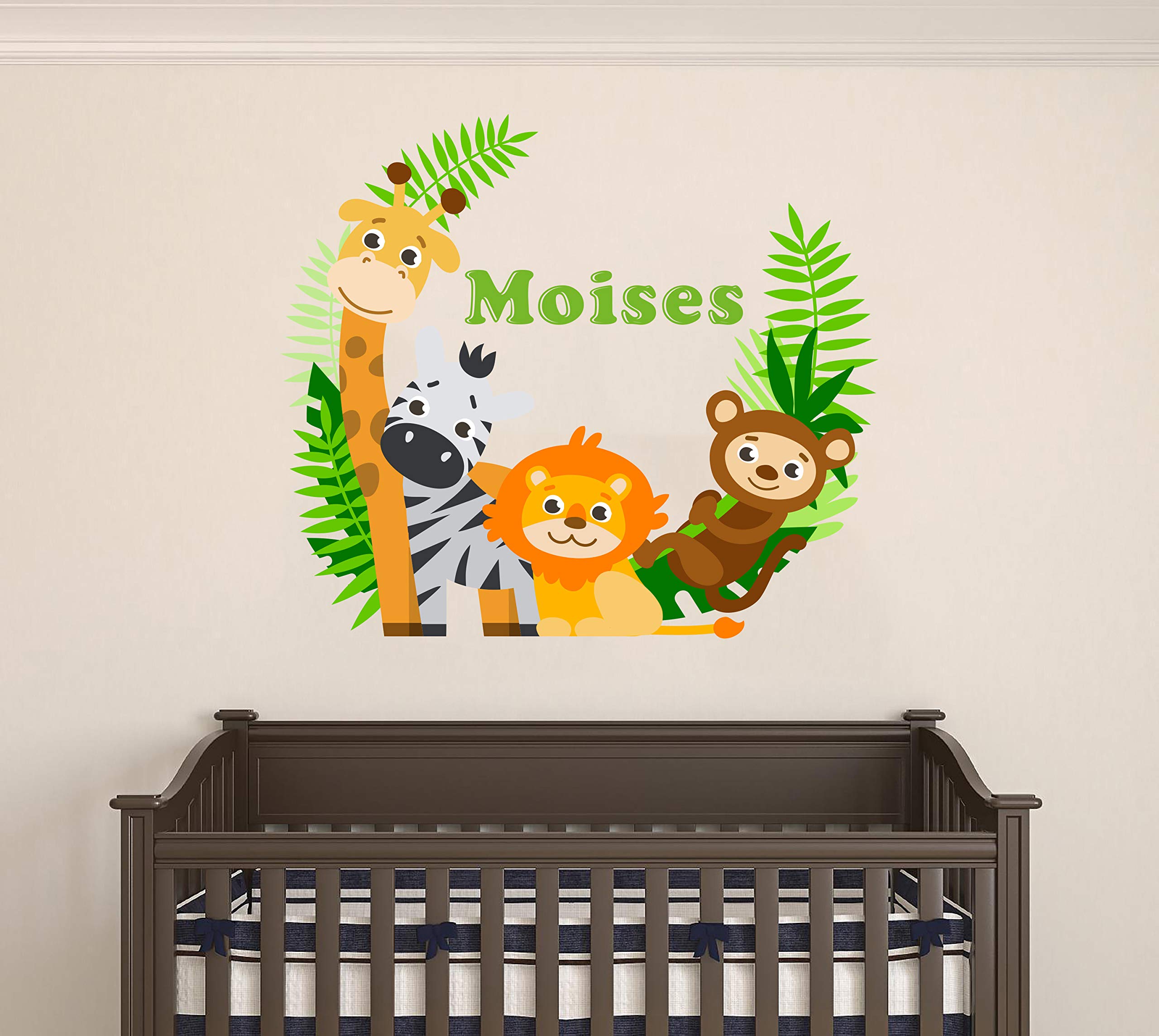 Jungle Animals Custom Name Wall Decal - Baby Safari Animals Series Theme Wall Art Decal - Wall Decal for Nursery Bedroom playroom Decoration (Wide 15"x13" Height)