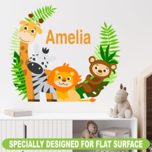 Jungle Animals Custom Name Wall Decal - Baby Safari Animals Series Theme Wall Art Decal - Wall Decal for Nursery Bedroom playroom Decoration (Wide 15"x13" Height)