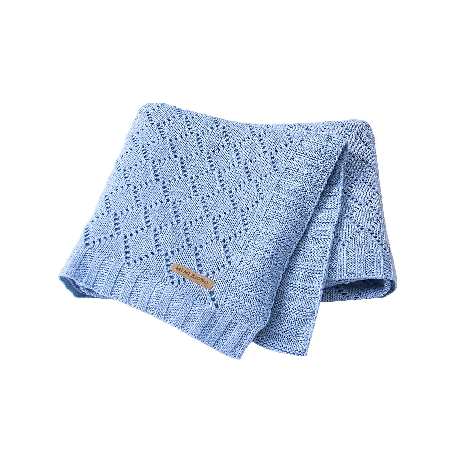 mimixiong Toddler Blankets Knitted Cellular Baby Blankets for Boys and Girls Blue 40x30 Inch