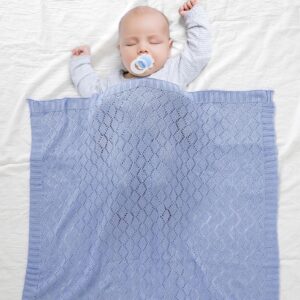 mimixiong Toddler Blankets Knitted Cellular Baby Blankets for Boys and Girls Blue 40x30 Inch