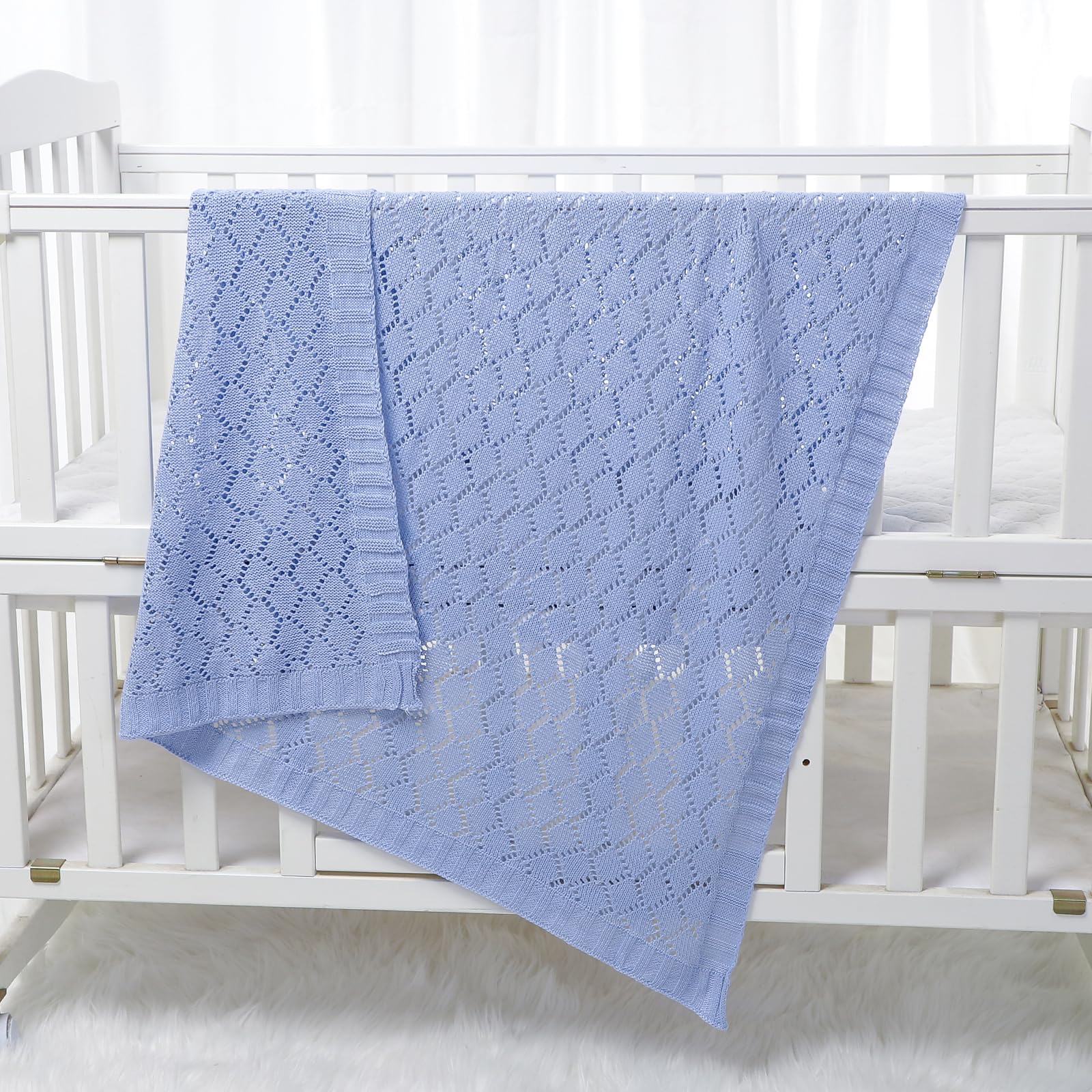 mimixiong Toddler Blankets Knitted Cellular Baby Blankets for Boys and Girls Blue 40x30 Inch