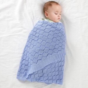 mimixiong Toddler Blankets Knitted Cellular Baby Blankets for Boys and Girls Blue 40x30 Inch