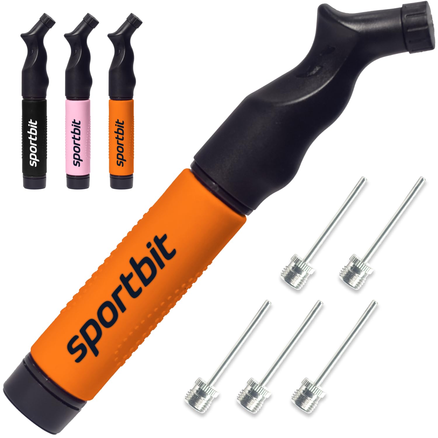 SPORTBIT Ball Pump with 5 Needles - Push & Pull Inflating System - Great for All Exercise Balls - Volleyball Pump, Basketball Inflator, Football & Soccer Ball Air Pump - Goes with Needles Set