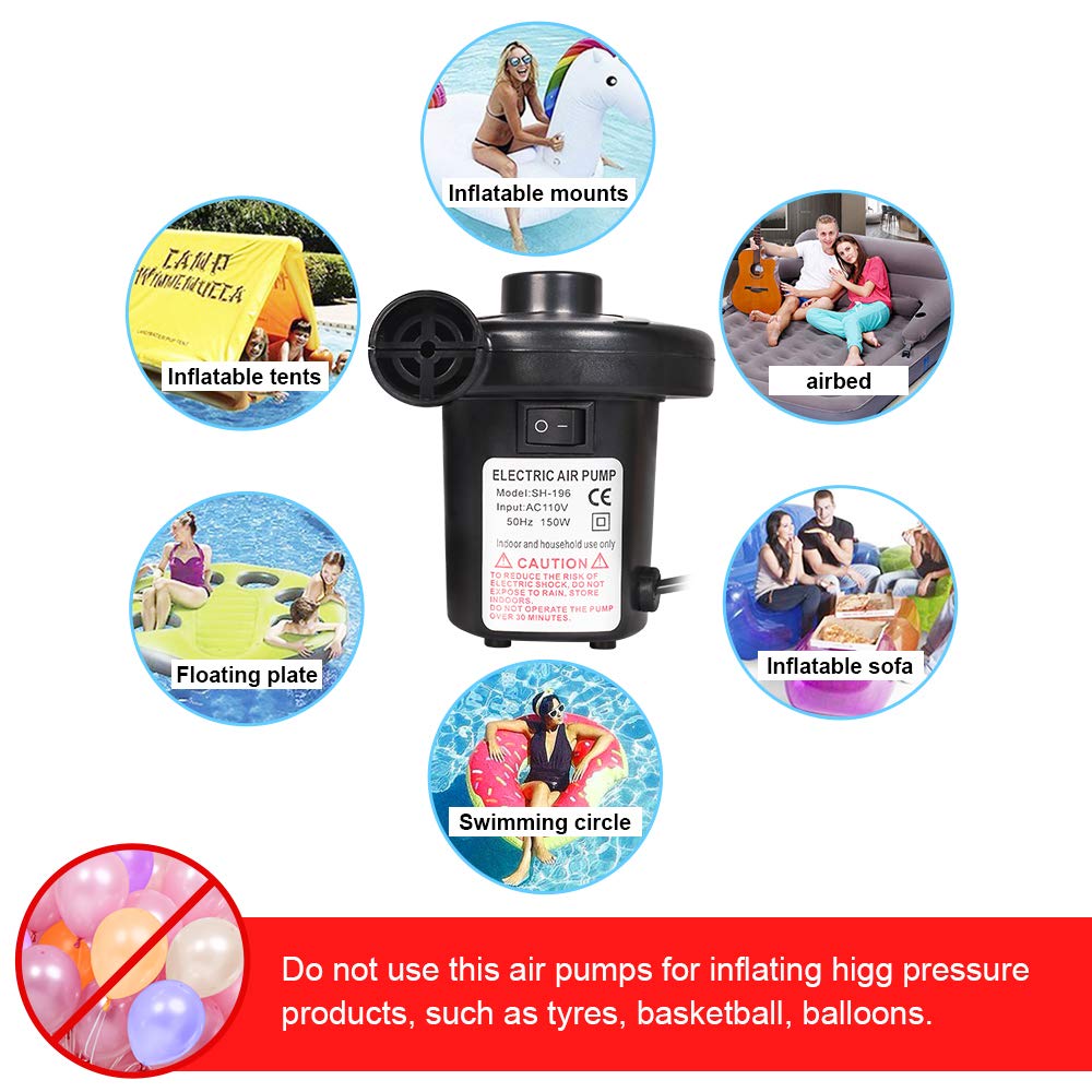 Electric Inflatable Deflated Air Pump, Quick-Fill Inflator Pump for Blow Up Pool Toys Air Mattress Rafts Floats