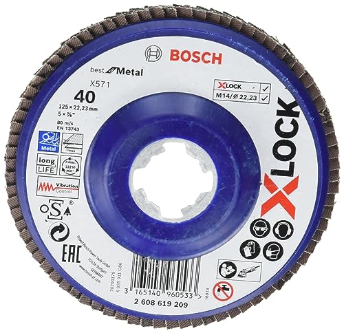 Bosch Professional Straight Flap Disc Best (for Metal, X-LOCK, X571, Diameter 115 mm, Grit Size K120, Bore Diameter 22.23 mm)