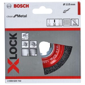 Bosch X-LOCK 2608620732 Wire Brush, 4.5 inches (115 mm) Diameter, Beveled Shape, Iron 0.01 inch (0.3 mm) Straight, 1 Piece