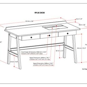 SIMPLIHOME Rylie SOLID WOOD 60 inch Wide Home Office Desk, Writing Table, Workstation, Study Table Furniture in Natural Aged Brown with 3 Drawers