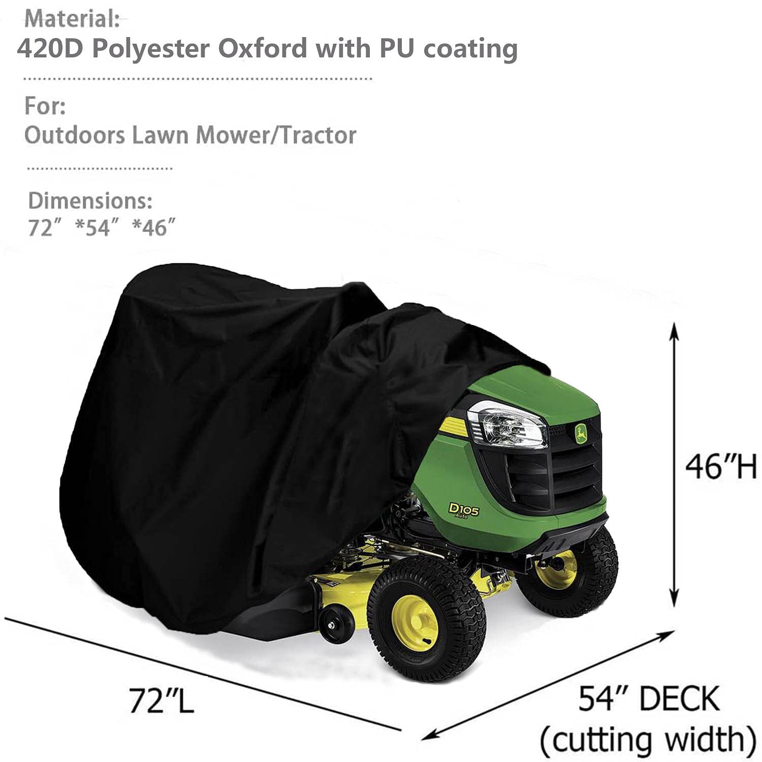 Indeed BUY Riding Lawn Mower Cover, Waterproof Tractor Cover Fits Decks up to 54",Heavy Duty 420D Polyester Oxford, Durable, UV, Water Resistant Covers for Your Rider Garden Tractor 72"L x 54"W x 46"H