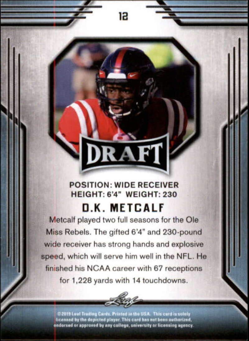 2019 Leaf Draft #12 D.K. Metcalf RC Rookie Football Trading Card