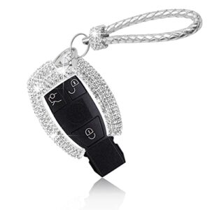 PGONE Car Key Case Key Shell Fob Key Cover Key Chain Lady Ring with Bling Rhinestones crystals For Mercedes-Benz C E S M CLS CLK GLK GL Class 2/3-button Keyless Entry Remote Control Smart Key (White)