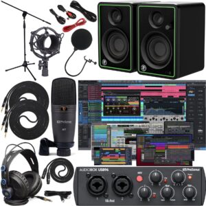 presonus audiobox 96 audio interface (may vary blue or black) full studio bundle with studio one artist software pack w/mackie cr3 pair studio monitors and 1/4” instrument cables, usb