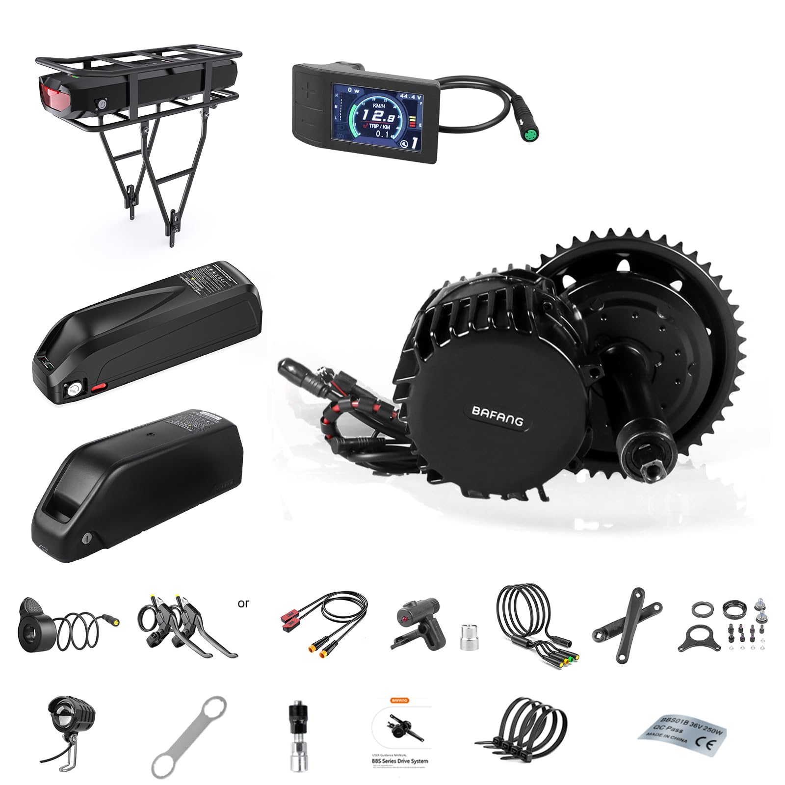 BAFANG 1000W Mid Drive Kit with Battery(Optional) BBSHD BBS03 Ebike Conversion Kit,48V/52V 8Fun Electric Bike Conversion Kit for Moutain Road Bike(500C,Rear Rack Battery 48V17.5AH)