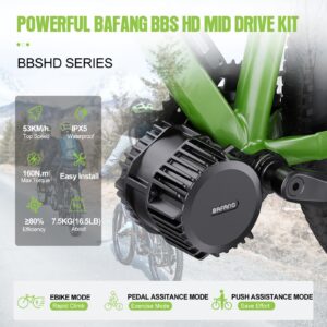 BAFANG 1000W Mid Drive Kit with Battery(Optional) BBSHD BBS03 Ebike Conversion Kit,48V/52V 8Fun Electric Bike Conversion Kit for Moutain Road Bike(500C,Rear Rack Battery 48V17.5AH)