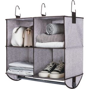 StorageWorks Hanging Closet Organizer with Garment Rod, 4 Section Closet Hanging Shelves, Fabric, Mixing Brown and Gray, 24 ½”W x 12 ¼”D x 28”H