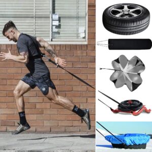 Sunsign Multi-Purpose 5-Pcs 6.6FT Sled Harness Kits Pulling Tires Sleds Parachutes for Sprinting Football Lacrosse Baseball Soccer Power Pulling Resistance Speed Agility Training