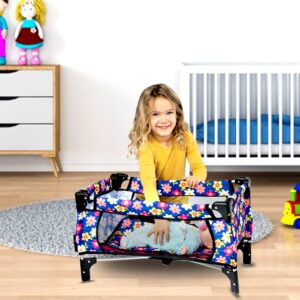 Baby Doll Crib Set, Doll Pack n Play Bassinet Blanket & Carry Bag for Baby Doll Playpen Fits up to 20" in Doll | Allows for Easy Compact Folding for Storage Toy Crib Doll, Excellent Pretend Play Gift