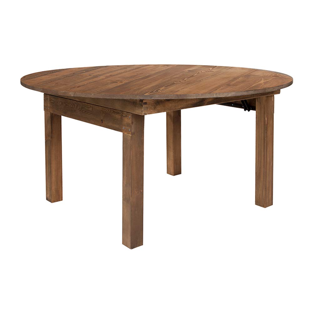 Flash Furniture Hercules Series Round Farm Inspired, Pine Dining Room Table, 59.75"W x 59.75"D x 30"H, Antique Rustic