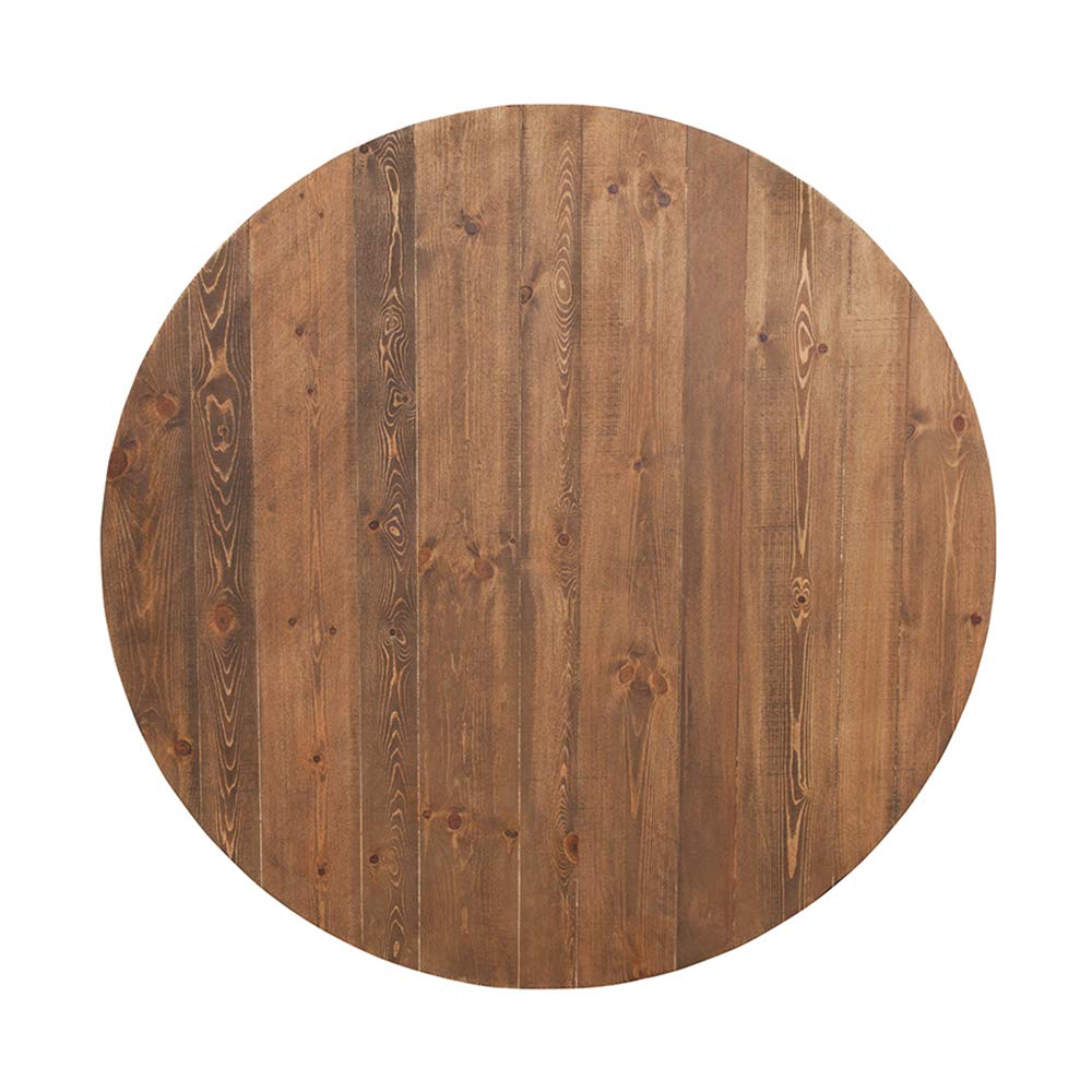 Flash Furniture Hercules Series Round Farm Inspired, Pine Dining Room Table, 59.75"W x 59.75"D x 30"H, Antique Rustic