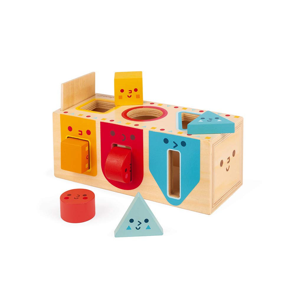 Janod Geometric Shapes 6 pc Wooden Sorting Box - Ages 12+ Months - J05330